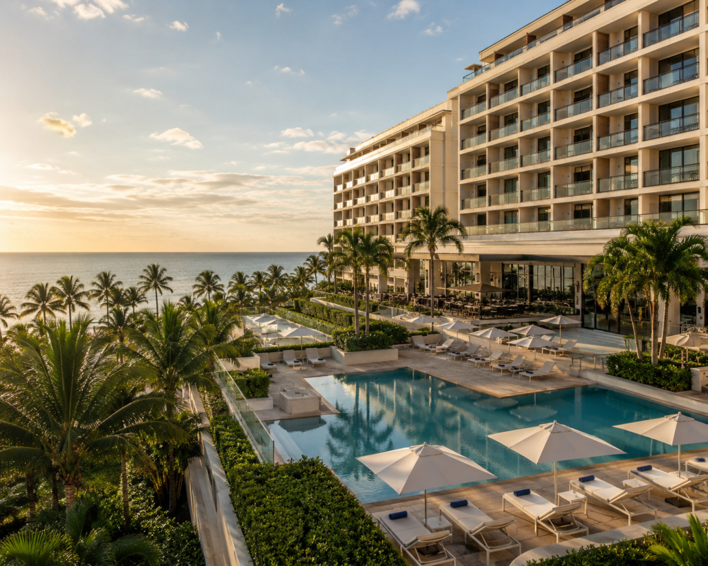 Luxury South Florida hotel and resort with pool, palm trees, and ocean views